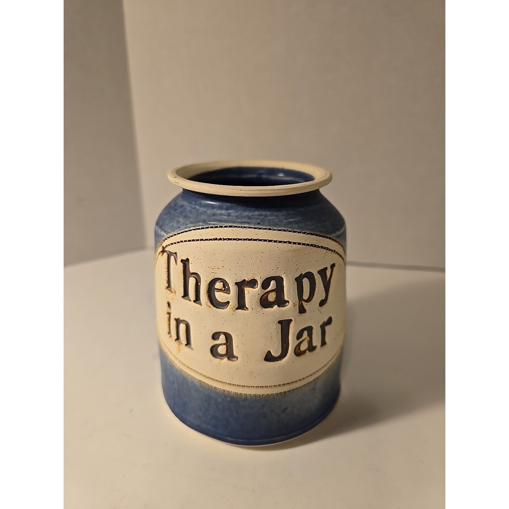 1991 Dr. Brophy's Ceramic Word Jars "Therapy In A Jar" Light Blue, 4.75" T (1pc)